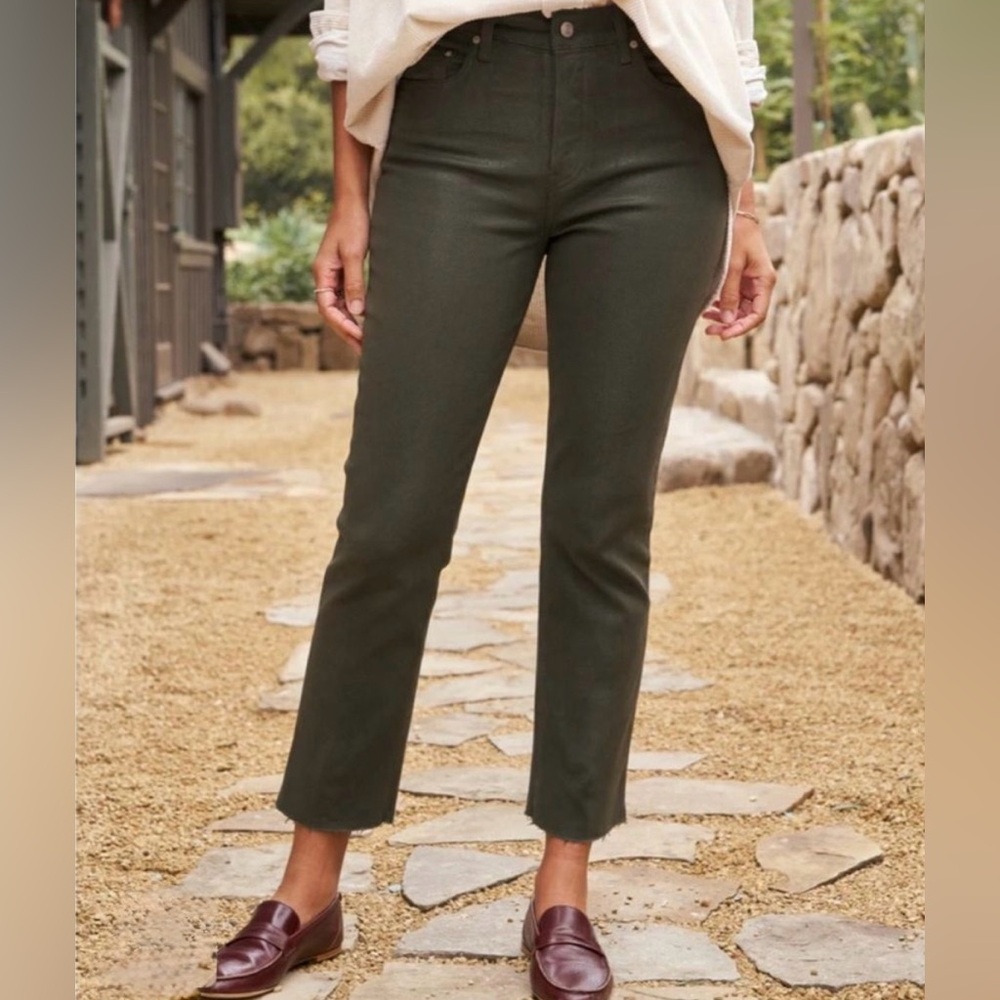 Frank & Eileen Straight Leg Ankle Crop Coated Denim Pants Quiet Luxury Preppy